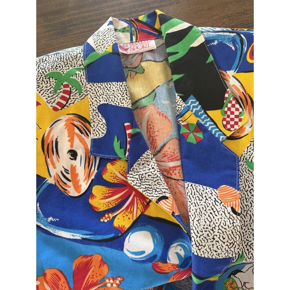 Vintage Jacket Womens 12 Beach Bikini All Over Print Pockets Blazer Tropical*